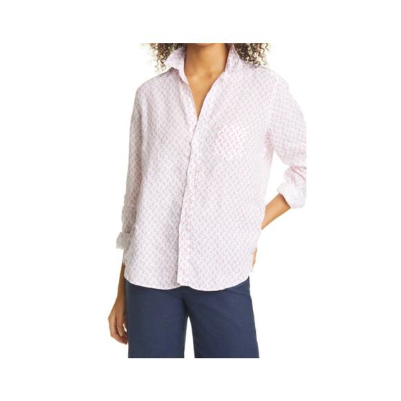 Frank & Eileen Barry Linen Long Sleeve Shirt Pink Pineapples $258 XS Button Up